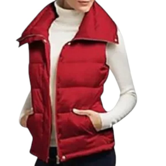 Talbots Cranberry Red Down High Zip Puffer Vest - Picture 2 of 9